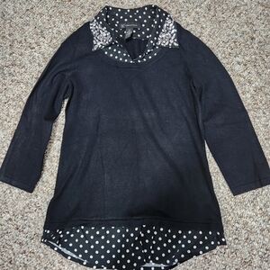 INC Black with Polka Dots Embellished Collar Top